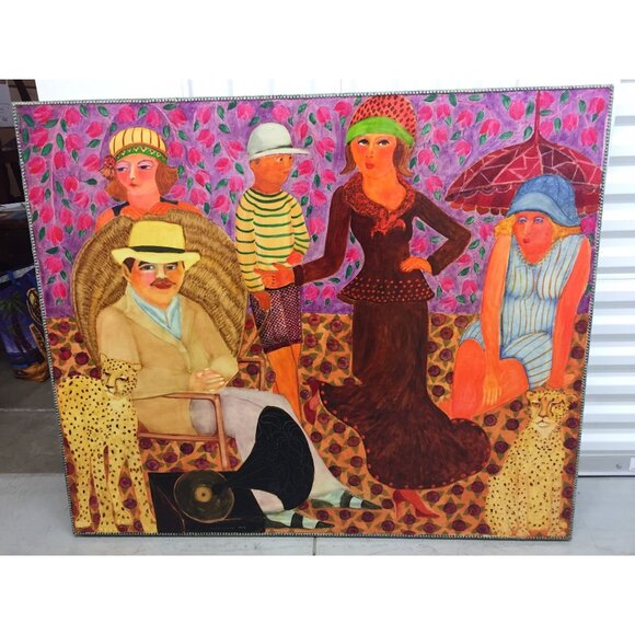Vtg 1970’s Painting Art ”CHARLESTON CHEETAHS” Oil On Board Painting Art Signed - Picture 1 of 10
